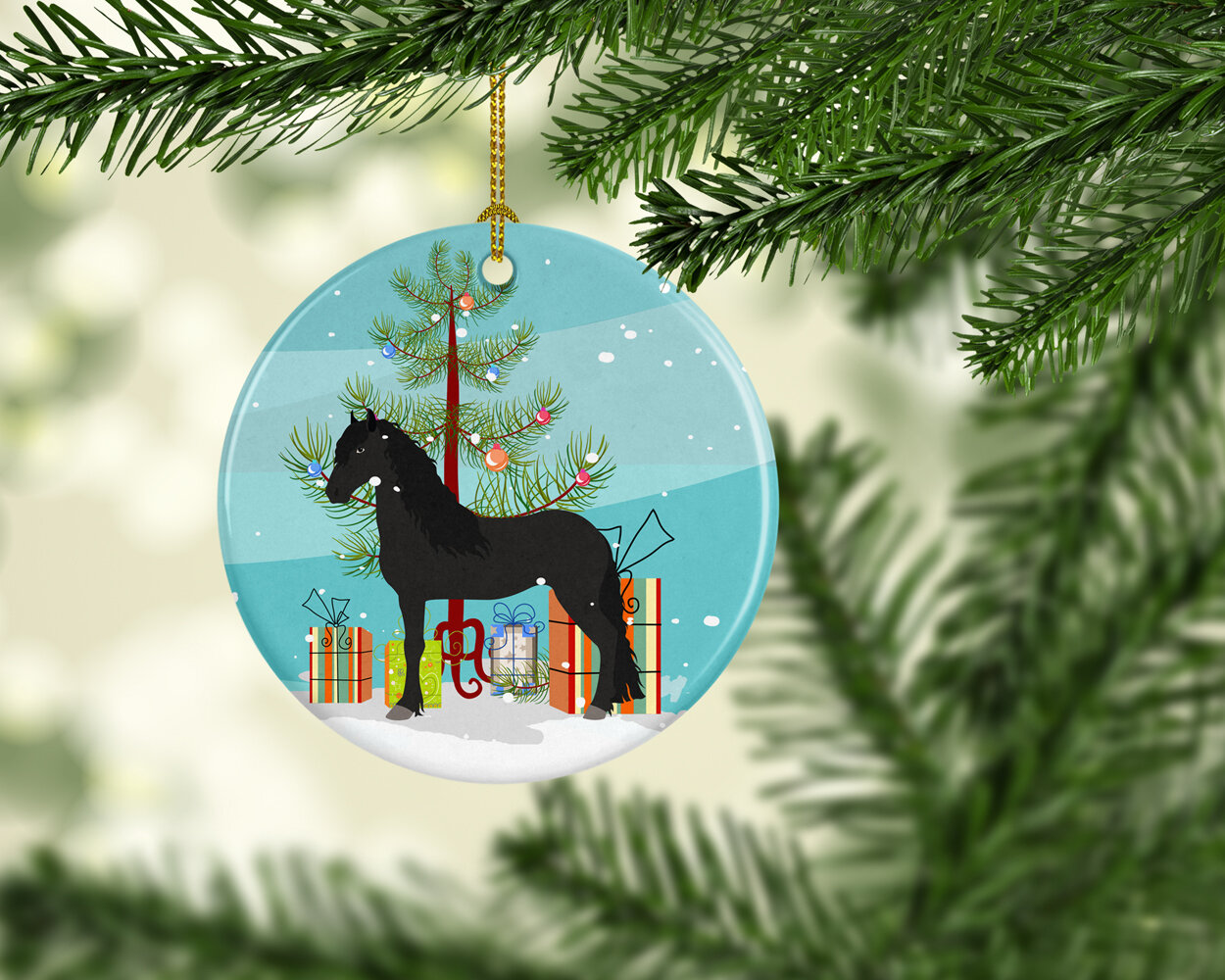 The Holiday Aisle® Friesian Horse Ceramic Holiday Shaped Ornament | Wayfair