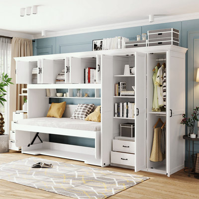 Murphy Bed Wall Bed With Integrated Wardrobe, Cabinet, And Desk For Space-Saving And Multifunctional Use