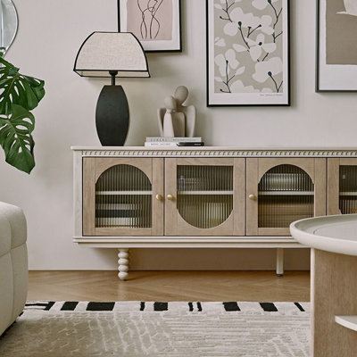 French-style oak and glass TV stand