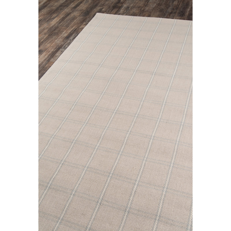 Wool Plaid Area Rug in Beige, Rectangle 5' x 8'