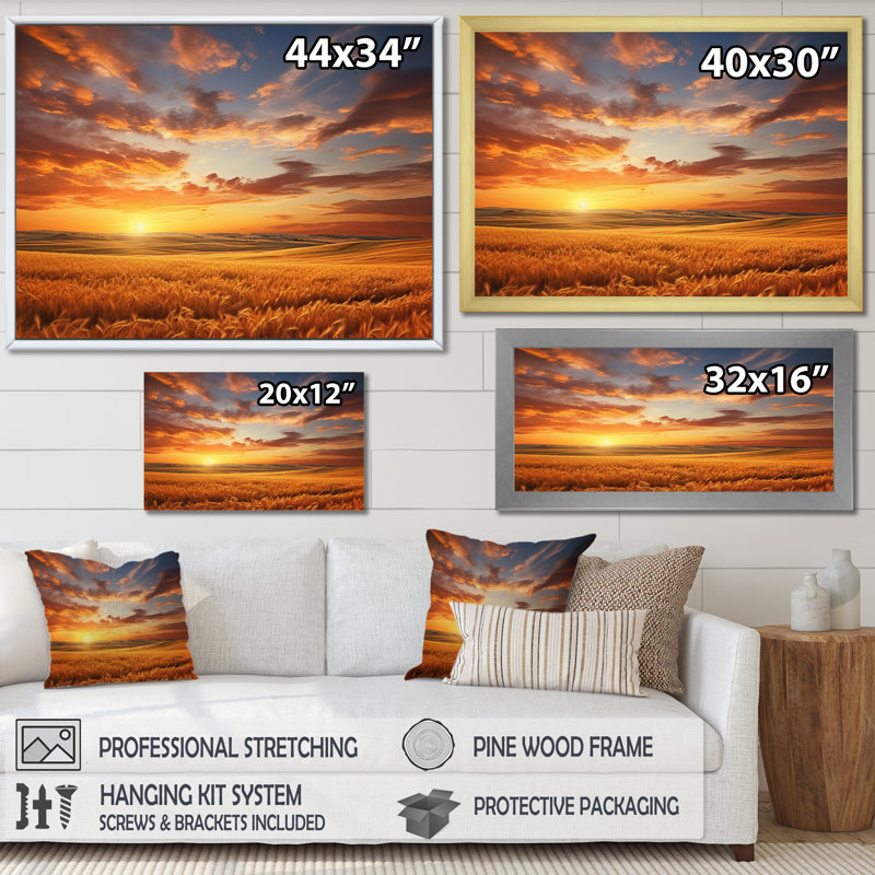 Ciel panoramique sur l'horizon doré I, Cadre doré à une seule photo, H 30 po x l 40 po x P 1,5 po
