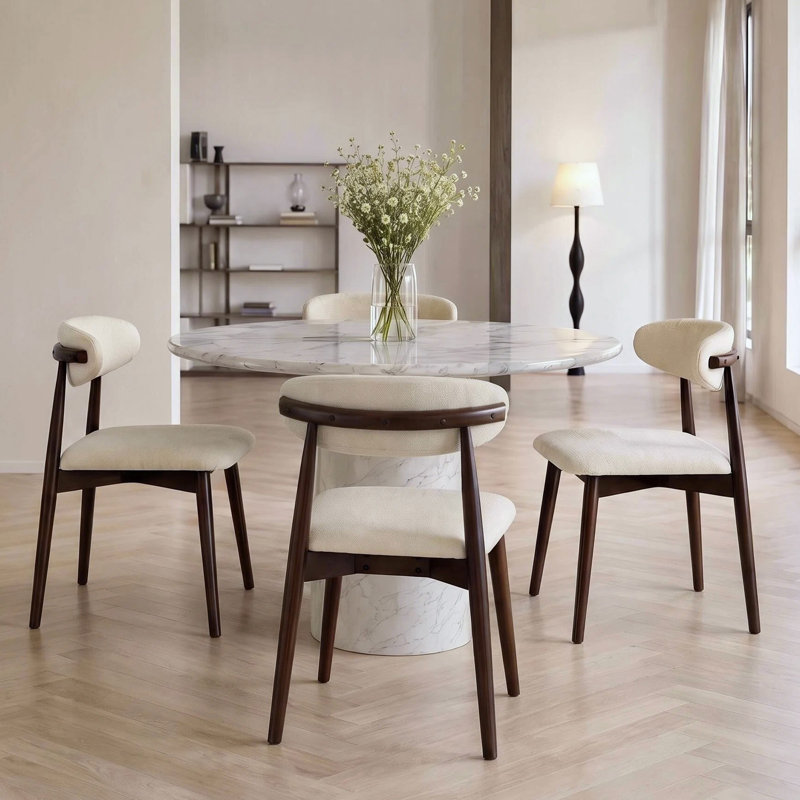 Chaises de salle à manger rembourrées en chenille de style moderne du milieu du siècle, ensemble de 4 (beige), Chameau, Beige