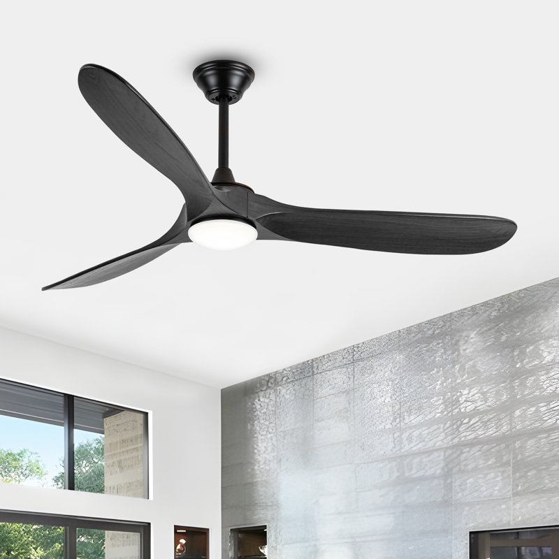 Ventilateur de plafond en bois massif avec lumière, moteur à courant continu, télécommande, Noir, noir, noir, noir, 52"