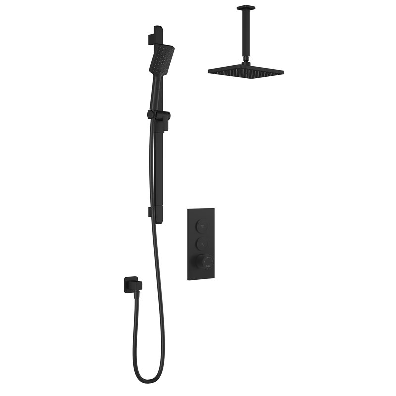Complete Shower System with Push Buttons Valve and Decorative Trim, Matte Black