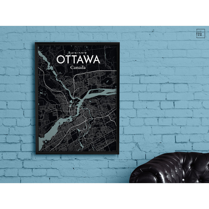 « ottawa city map », reproduction d’impression sur affiche en minuit, H 24 po x l 18 po