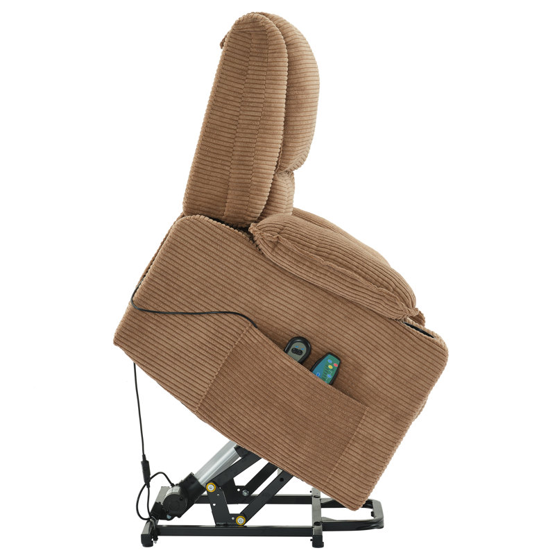 Oversized Power Lift Recliner Chair with Heat and Massage, Upholstered Sofa with Cup Holders, Light Brown