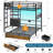 Twin Over Full Bunk Beds Bunk beds with a twin-size upper bunk and a full-size lower bunk, each equipped with 4 storage drawers and 3 open shelves; metal bunk beds with LED lights, charging stations, and wall hangings; L-shaped bunk beds with safety rails and ladders.-1251377889