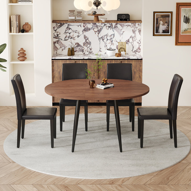 Ensemble de table de salle à manger extensible de 42 à 54 po avec chaises rembourrées confortables, Noir