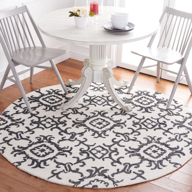 Abdallah Hand Tufted Wool Damask Rug, Round 6'