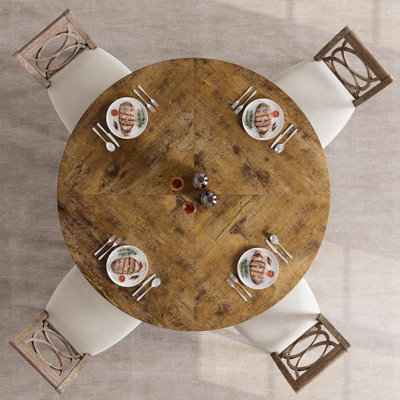 47" Round Farmhouse Dining Table Seats 4-6, Solid Wood Top and Legs for Home Dining Room Living Room