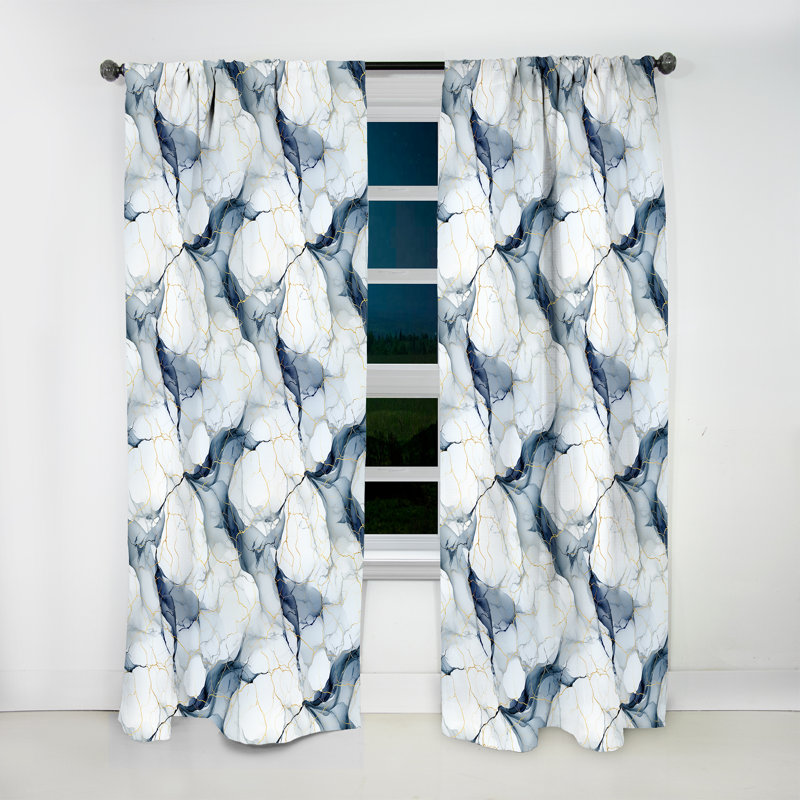 White And Grey Marble Harmony Pattern - Abstract Marble Marble Room Darkening Curtain - 1 Panels, 52" W x 63" L