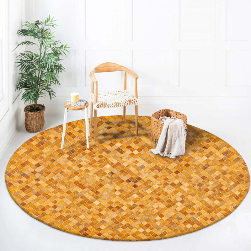 Cowhide Patchwork Orange Rug 6'6" x 6'6"