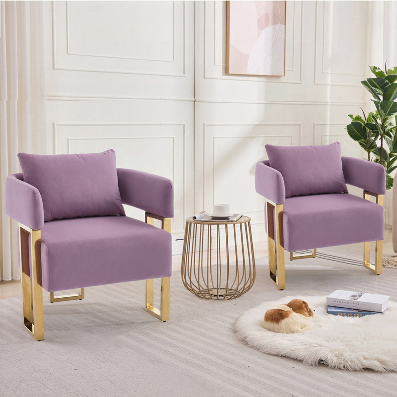 Chaise d'appoint rembourrée en molleton luxueux avec pieds en métal doré, pour salon et bureau, ensemble de 2, Rose