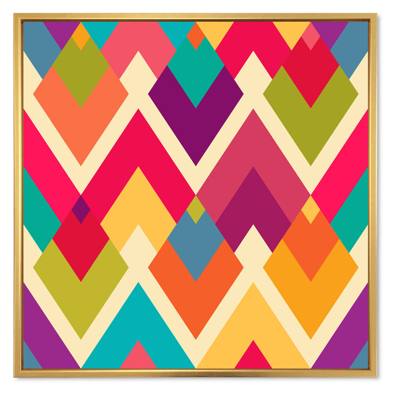 «Rhombus Geometrics in Retro Colors I», impression sur toile, H 36 po x l 36 po, Cadre flottant doré