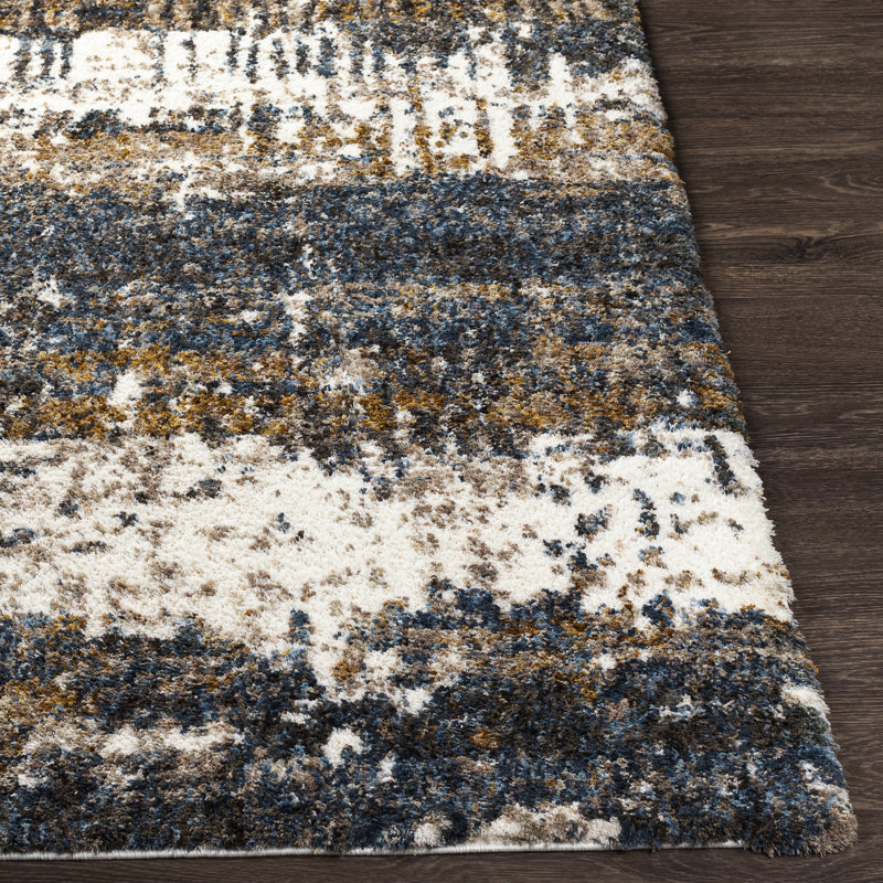 Maestas Machine Woven Abstract Shag Area Rug in Navy/Brown, Rectangle 5'3" x 7'