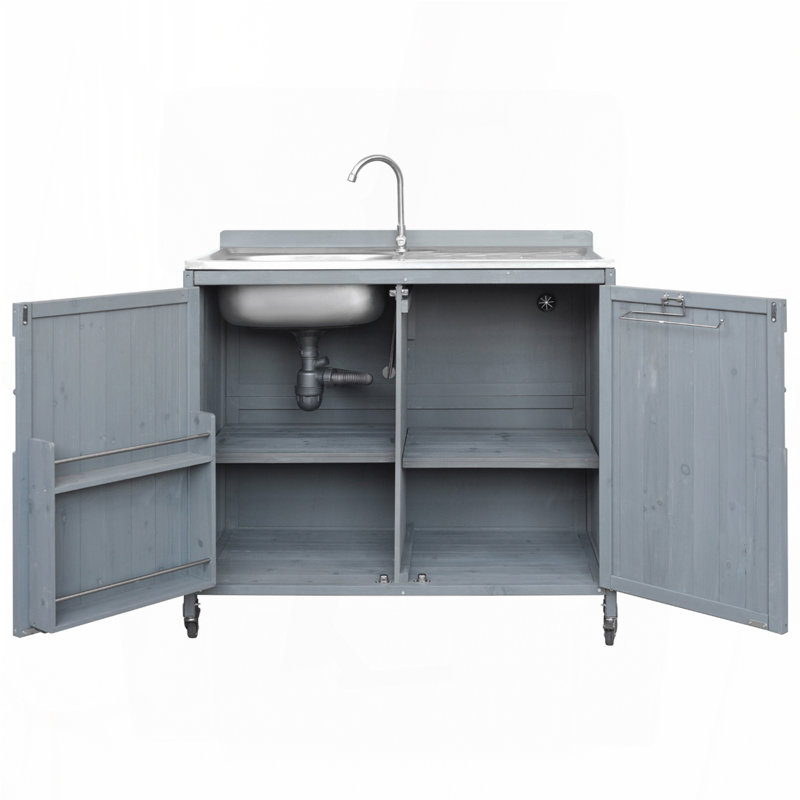 Îlot de cuisine extérieur 39,4 po avec évier en acier inoxydable 304, Bleu gris