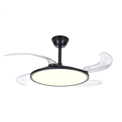 Retractable Ceiling Fans With Lights,42 Inch Ceiling Fan With Light And Remote Control,Flush Mount,DC Reversible,3CCT,Low Noise,White Ceiling Fan For Bedroom,Living Room,Kitchen,Indoor