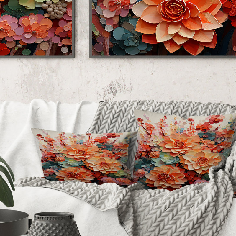 Coussin décoratif orange avec plantes grasses roses I