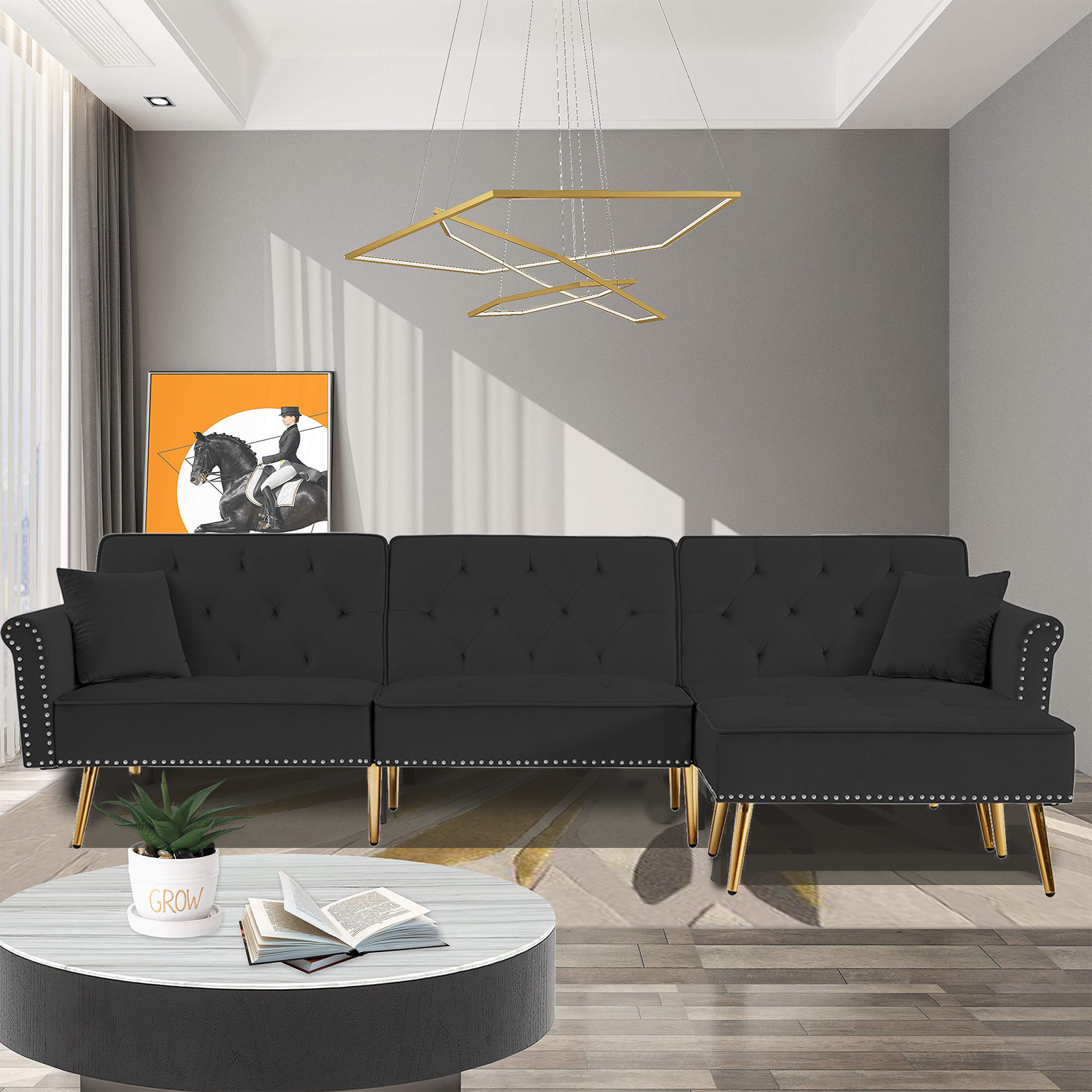 110.6 L-shaped Sofa With Removable Ottomans And Comfort Lumbar