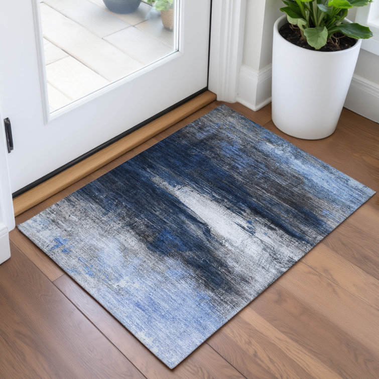 Tapis bleu marine Xhevrie intérieur / extérieur lavable à la machine