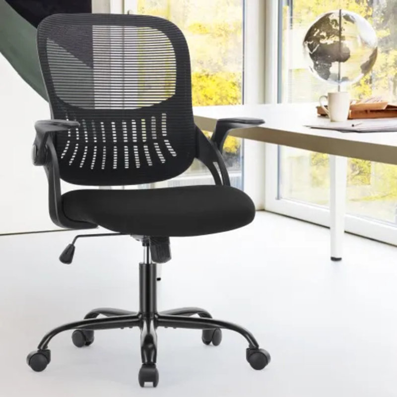 Fauteuil de bureau ergonomique en filet à dossier moyen, chaise de travail pivotante à hauteur réglable avec support lombaire, chaise de bureau à large siège respirant pour bureau personnel, capacité de 250 lb