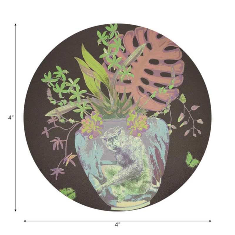 Sous-verres ronds en cuir Monkey, Chocolat et lime