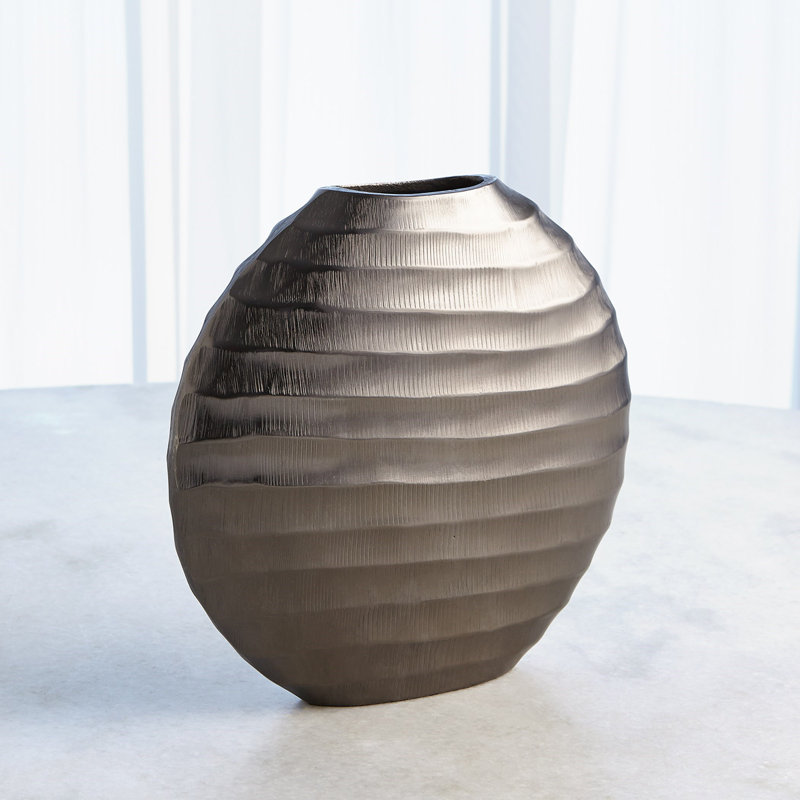 Aluminum Table Vase, Black Nickel, 11" H x 11.75" W x 3.25" D