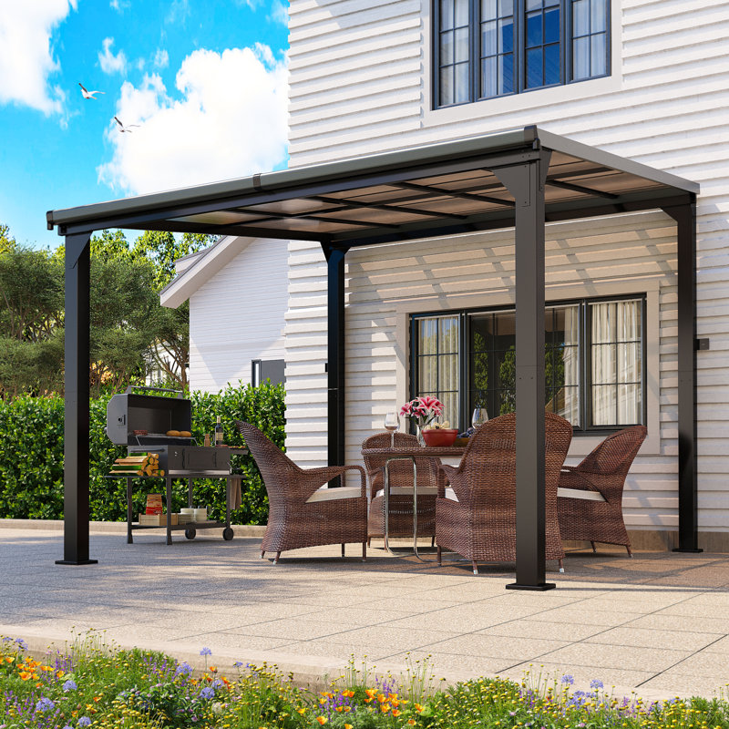 Pergola d'extérieur à toit rigide en aluminium avec toit incliné incliné, H 96 po x l 114 po x P 114 po