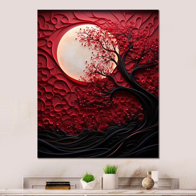 «Red Moon Ruby Radiance» sur métal, H 32 po x l 16 po x P 1 po
