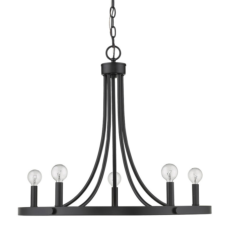 Paincourtville 5 - Light Dimmable Wagon Wheel Chandelier, Matte Black