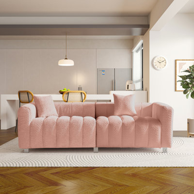 Causeuse 3 places 83,46 po en velours de qualité supérieure, canapé rembourré à bulles moderne avec pieds en métal et 2 coussins pour le salon, la chambre à coucher.