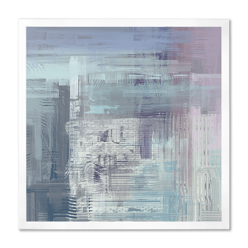 «Grey and Turquoise Frozen Grunge Art», reproduction d'art sur toile encadrée, H 30 po x l 30 po x P 1 po, Cadre photo blanc