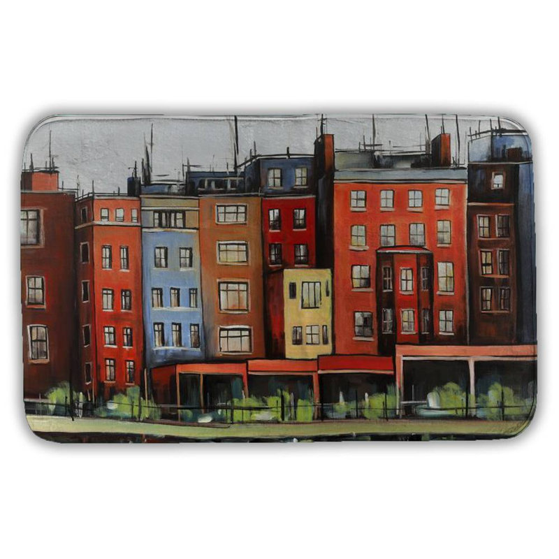 Boston fall colors buildings Bath Mat with Non-Slip Backing - Quick Dry Memory Foam Bathroom Rug - Absorbent - Modern Plush Spa-Style - Machine Washable