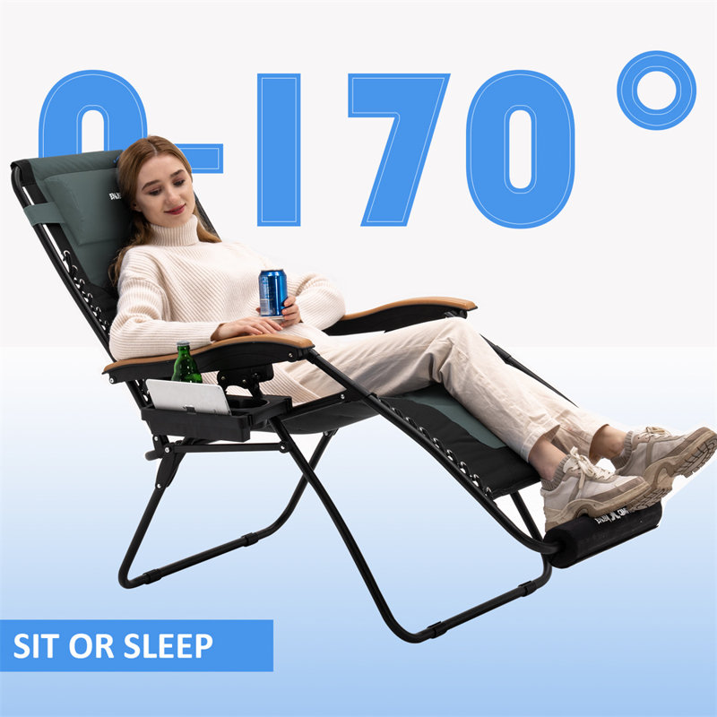 Chaise rembourrée inclinable zéro gravité avec coussin, gris