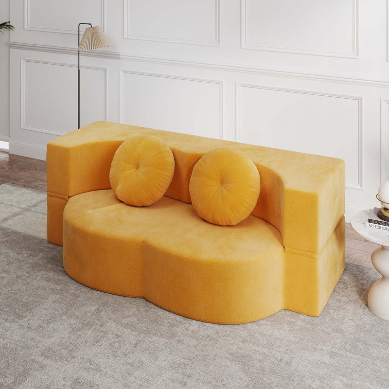 Canapé-lit pliant avec coussin, canapé-lit simple pour une utilisation polyvalente, aucun assemblage requis, jaune, Jaune