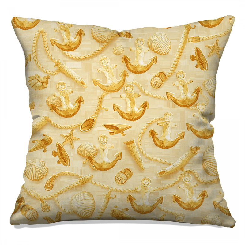 Anchor Seashell Pattern Double Sided Throw Pillows, 16 x 16 inches