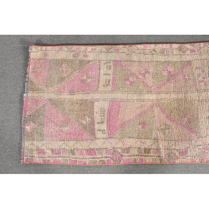 Tapis de couloir turc rétro fait à la main en laine - convient aux couloirs et décorations bohémiennes rose / blanc