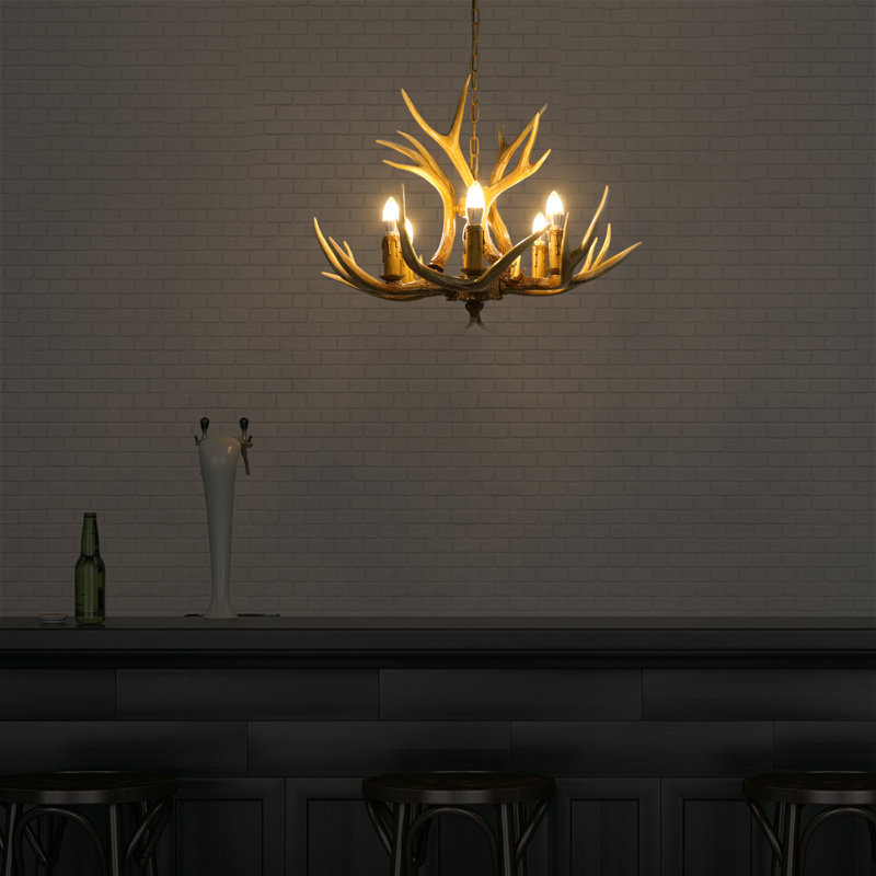 6 - Light Creative Elegant Resin Rustic Antler Chandelier Brown