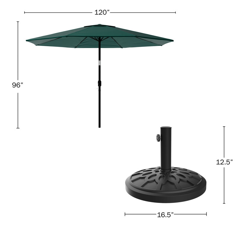 Parasol lumineux avec abat-jour inclinable 10 pi avec lumières solaires à DEL et base lestée 19 lb pour terrasse, jardin ou piscine par Pure Garden (vert forêt)
