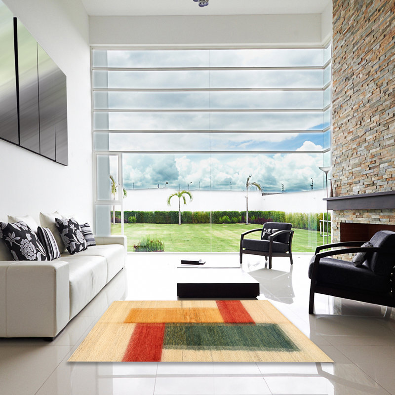 Tapis brun/rouge/gris zone contemporaine, Carré 6 pi