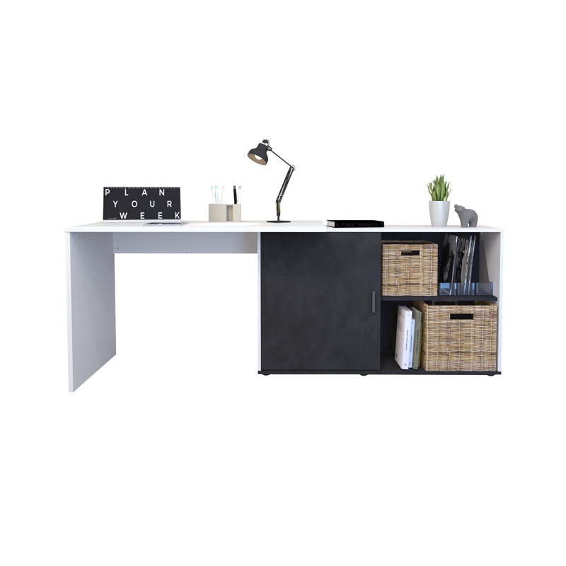 Sambour L-Shaped Writing Desk, White/Black