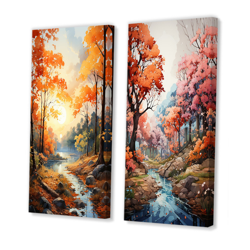 «Peach Maple Trees Enchanted» 2 - pièces sur, H 40 po x l 40 po, Toile tendue