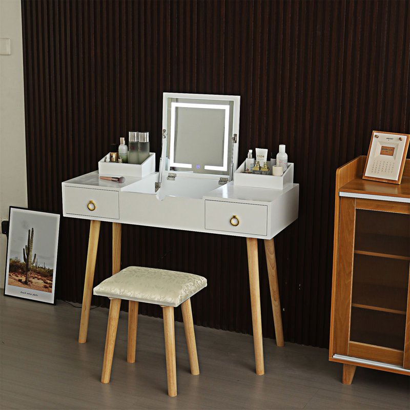 Ensemble de coiffeuse avec miroir à DEL et prise de courant
