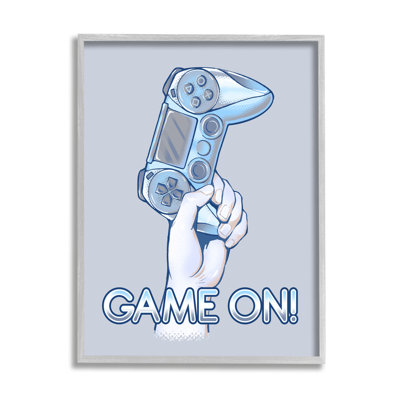 «Game on Text Illustration» tenant une manette de jeu par Ziwei Li - impression