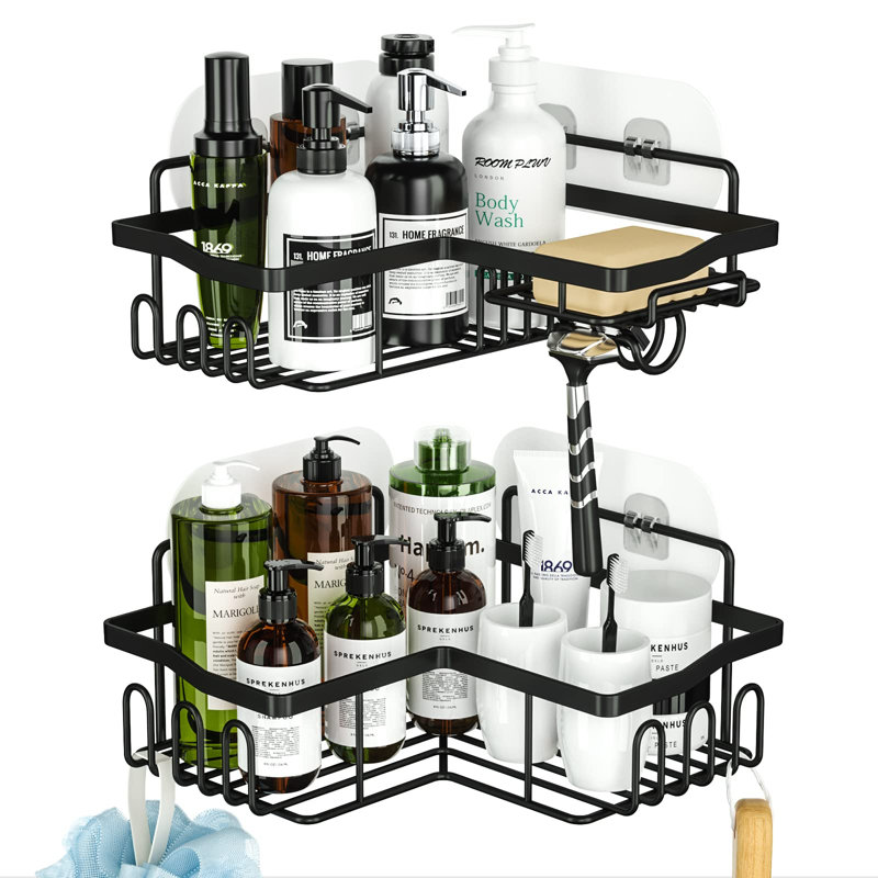 Newcastle Adhesive Stainless Steel Shower Shelf, Black