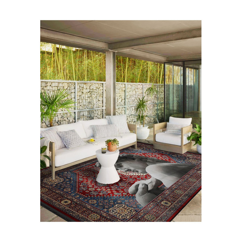 Tapis rouge et rouge à motif sculpté et motif traditionnel lavable à la machine