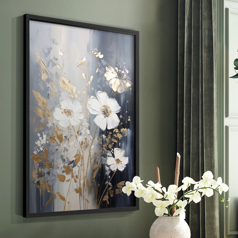 FLORAL Series CECXIX - Impression encadrée de qualité supérieure - Prêt à être accroché - Aucun clou requis, Noir