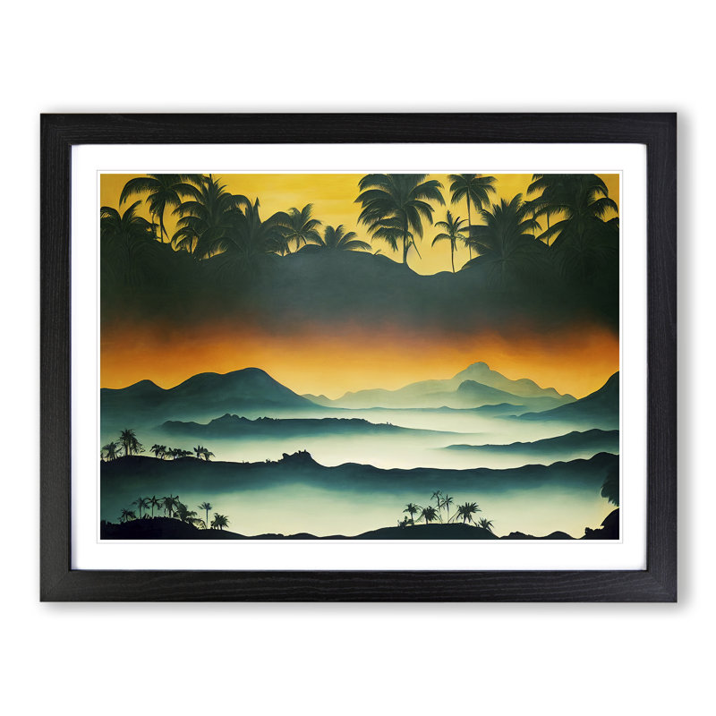 Tropical Mountain Landscape - Framed Print, Black, 46cm H x 64cm W x 2cm D