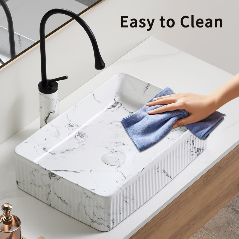 Lavabo vasque rectangulaire en céramique pour meuble-lavabo moderne - vasque de comptoir avec robinet et drain