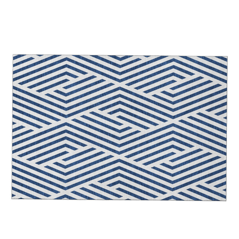 Tapis lavable géométrique bleu marine et ivoire 8 pi x 10 pi avec protection UV